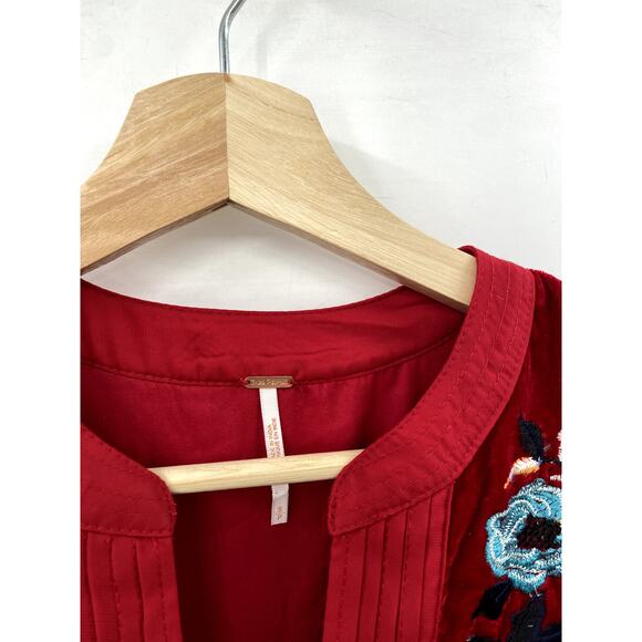 Free People red velvet floral embroidered long sleeve dress - Picture 3 of 5
